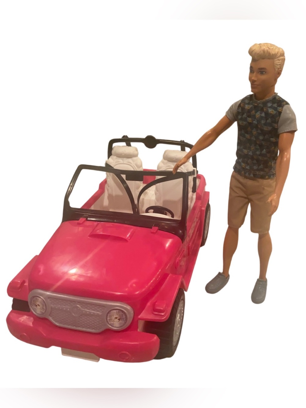 2012 Barbie Pink Jeep Beach Cruiser Car Vehicle Toy by Mattel & Ken Doll